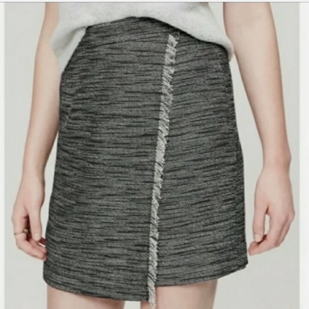 Ann Taylor LOFT Heather Gray Asymmetrical Frayed Wrap Mini Pencil Skirt
